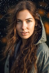 A beautiful girl with long hair under the rain.

notice for moderator, this is AI generated image. 

