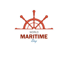 World Maritime Day with Wheel or Steering Symbol in sea line.