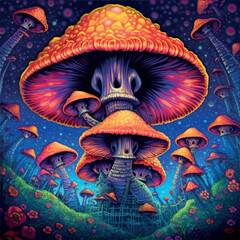 abstract image of a colorful fantasy mushroom

