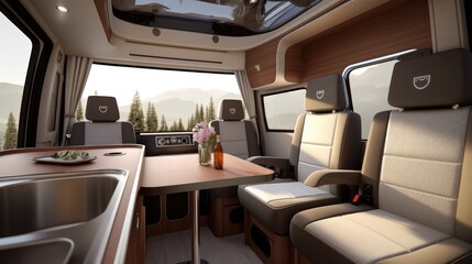Modern Camper Van interior. Generative AI
