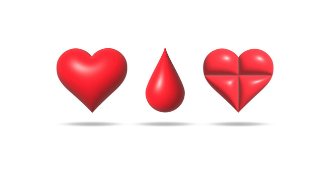Heart and blood 3d vector illustration on white background.