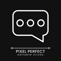 Speech balloon pixel perfect white linear icon for dark theme. Sending message. Online communication. Thin line illustration. Isolated symbol for night mode. Editable stroke. Poppins font used