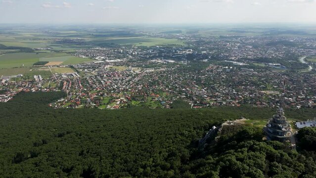 Landscape footage of Nitra and Pyramid Radio tower on Zobor Mountain, 4k