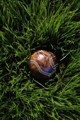 Ball and a glove in grass