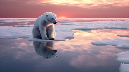 Polar Bear Standing on Melting Ice Cap, A Symbol of Climate Change - Generative AI