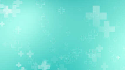 Abstract medical green blue cross pattern background.