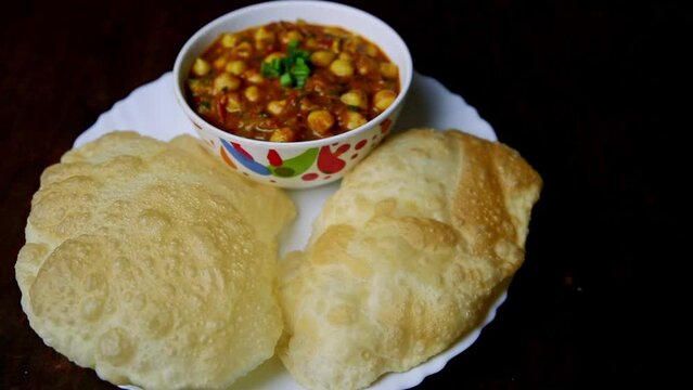 Indian Popular Dish chole bhature served on Plate