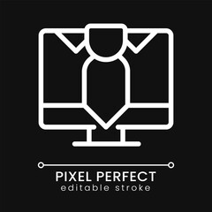 Business online pixel perfect white linear icon for dark theme. Expert consulting. Internet assistant. Thin line illustration. Isolated symbol for night mode. Editable stroke. Poppins font used