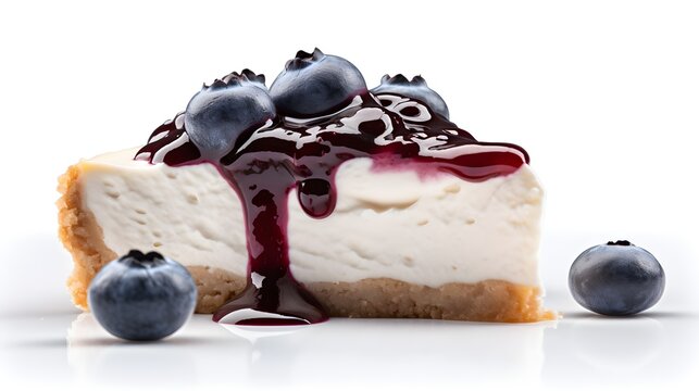 New york style blueberry cheesecake, isolated on white background with copy space