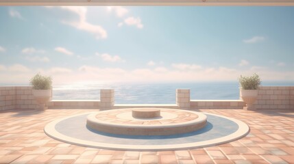 cosmetic product podium with beautiful ocean background Generative AI