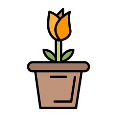 Large Flower Pot Line Color Icon