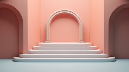 cosmetic product podium advertising exhibition pastel pink podium Generative AI