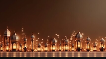 Fototapeta na wymiar Islamic background with lanterns and lights. Generative ai.