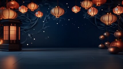 Islamic background with lanterns. Lights. Generative ai.