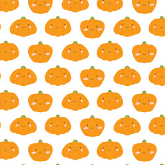 Obraz premium Seamless pattern with cute pumpkins. Vector illustration. Flat style. Kids Halloween print with pumpkins.