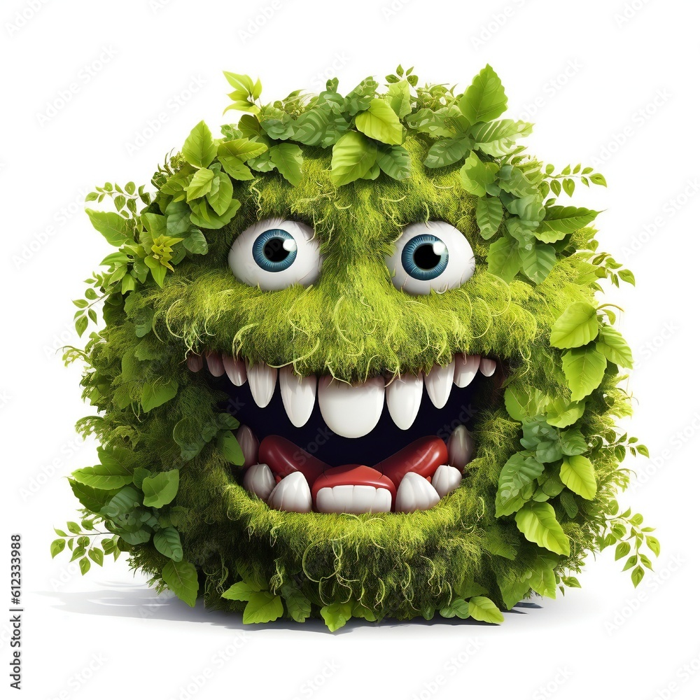 Aufkleber funny face bush monster cartoon on white background generative ai