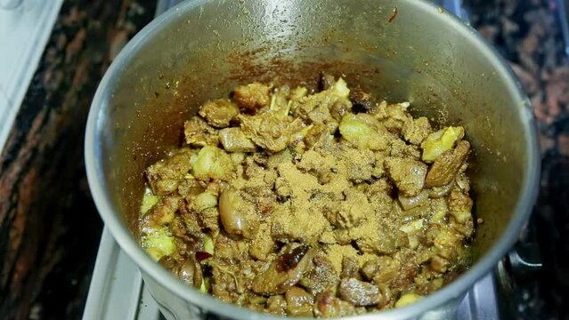 Cooking Fried Mutton in Nepali Indian Style