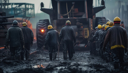 Fototapeta na wymiar group of worker working at coal mining site