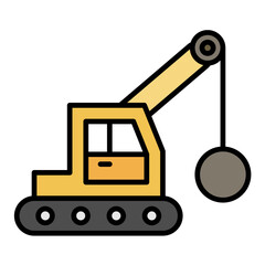 Demolition Crane Line Color Icon