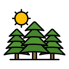 Pine Trees Landscape Line Color Icon