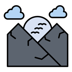 Sunset Landscape Line Color Icon