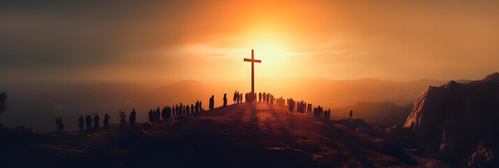 Divine Dawn: Silhouette Cross on Hilltop Bathed in Light