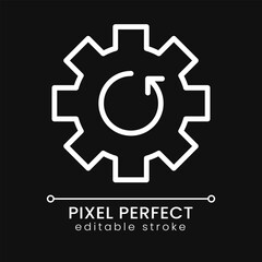 Update pixel perfect white linear icon for dark theme. Settings adjustment. Application version. Thin line illustration. Isolated symbol for night mode. Editable stroke. Poppins font used