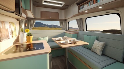 Modern Camper Van interior. Generative AI