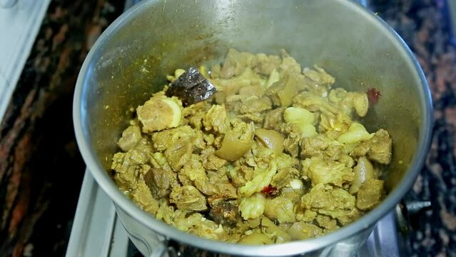 Cooking Fried Mutton in Nepali Indian Style