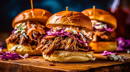 Generative AI. Juicy BBQ Pulled Pork Sliders with Homemade Coleslaw