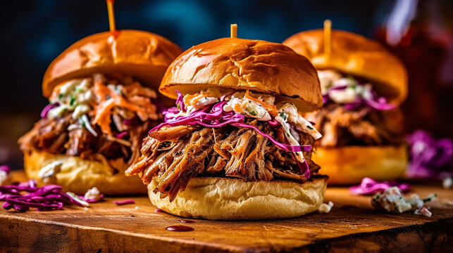 Generative AI. Juicy BBQ Pulled Pork Sliders With Homemade Coleslaw