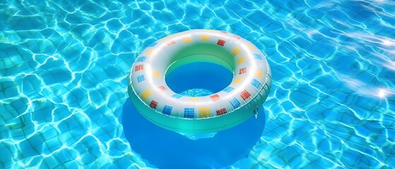 Fototapeta na wymiar Colorful pool ring, Colorful swimming pool ring float in blue water, generative AI