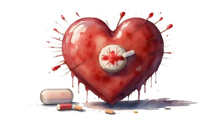 Bloody Heart, The Dark Side of Drugs, International Anti Drugs Day , Drugs Kill You Watercolor Artstyle 