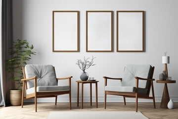 Mock up poster in modern home interior, generative AI	
