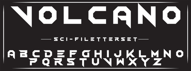 VALCANO,  Sports minimal tech font letter set. Luxury vector typeface for company. Modern gaming fonts logo design