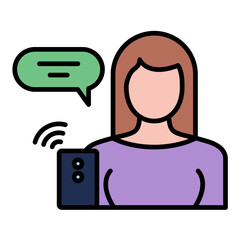 Woman Talking on Call Line Color Icon