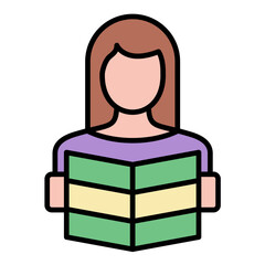 Woman Reading Line Color Icon