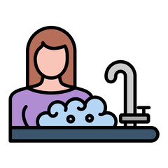 Woman Washing Dishes Line Color Icon