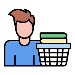 Man Doing Laundry Line Color Icon