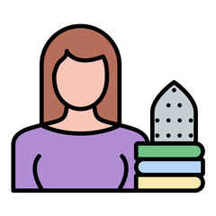 Woman Ironing Clothes Line Color Icon
