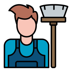 Cleaning Man Line Color Icon