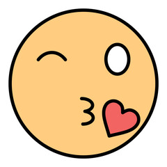 Face Blowing a Kiss Line Color Icon