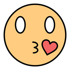 Kissing Face with Smiling Eyes Line Color Icon