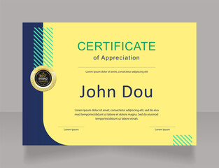 Competition participant appreciation certificate design template. Vector diploma with customized copyspace. Printable document for awards and recognition. Arial, Myriad Pro, Calibri Regular fonts used