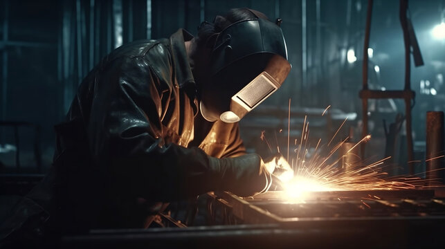 Industrial 4.0 Digital Visualization: Heavy Industry Welder Working, Welding Inside Pipe. Construction of NLG Natural Gas and Fuels Clean Green Power and Energy Concept. Generative ai.