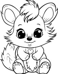Cute little animal black & white vector illustration for coloring book isolated on white background