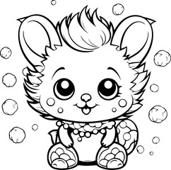 Cute little animal black & white vector illustration for coloring book isolated on white background