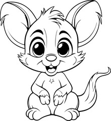 Cute little animal black & white vector illustration for coloring book isolated on white background