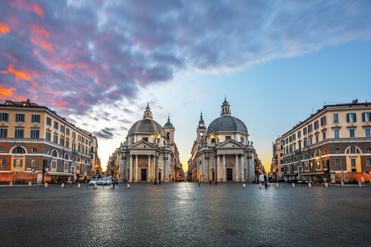 Twin Churches of Piazza del Popolo in Rome, Italy