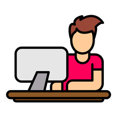 Working on Computer Line Color Icon